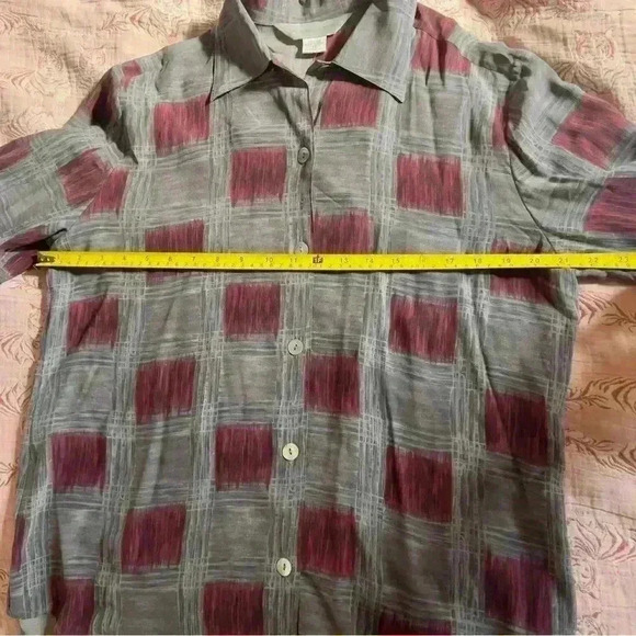 Vtg 90s NWT Casual Corner 100% Silk Red Grey Block Blouse - Size 14 - Picture 6 of 7
